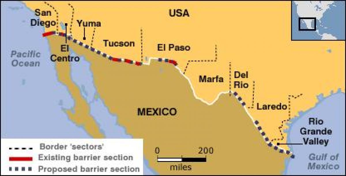 Karte der mexikanischen Grenze
