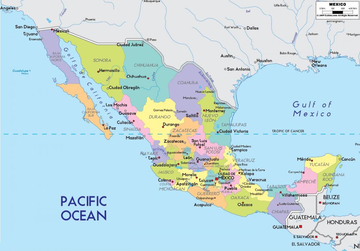 Karte von Mexiko-Staaten und Städte - Karte von Mexiko mit den