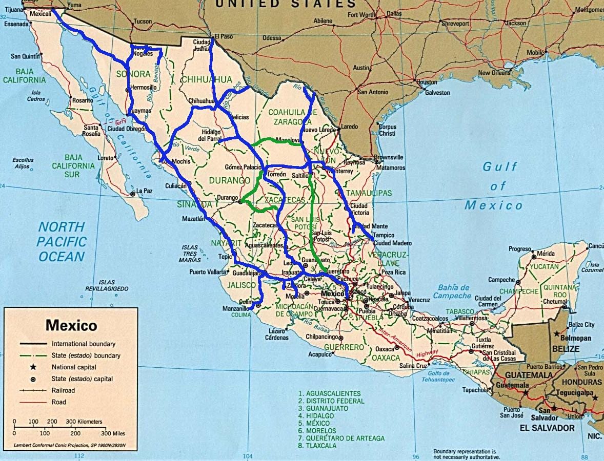 Mexiko-Bahn-Karte