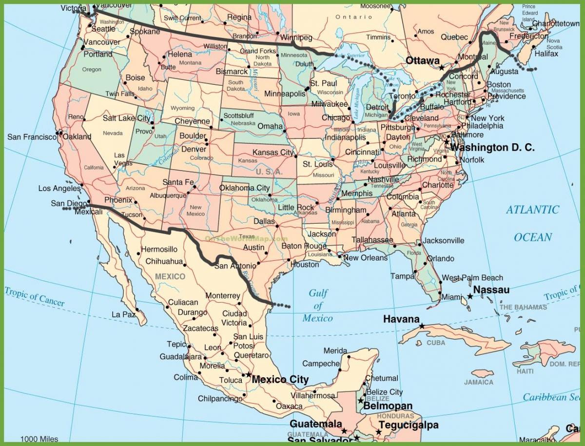 Mexiko auf us-Karte - Landkarte USA Mexiko (Mittelamerika - Südamerika)