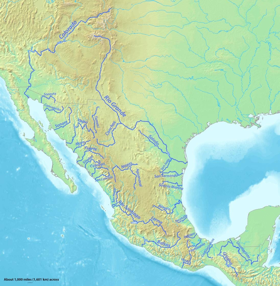 Karte der Flüsse in Mexiko