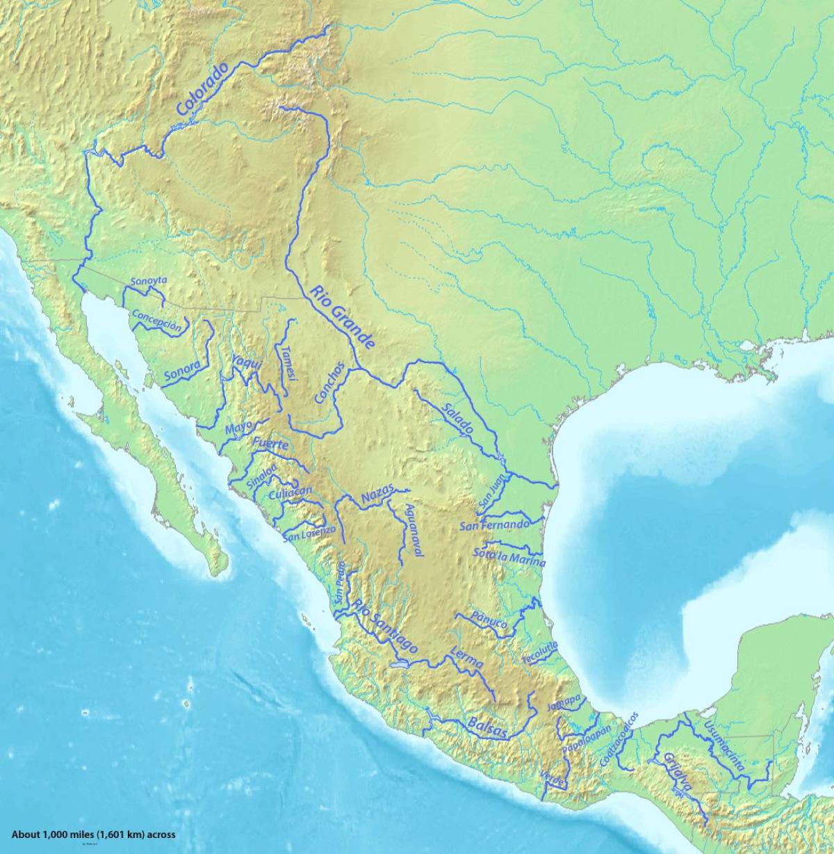 Karte der Flüsse in Mexiko