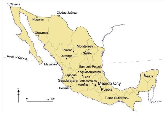 Landkarte der wichtigsten Städte in Mexiko