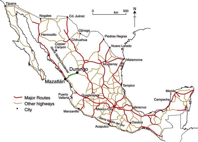 Mexikanische toll road map