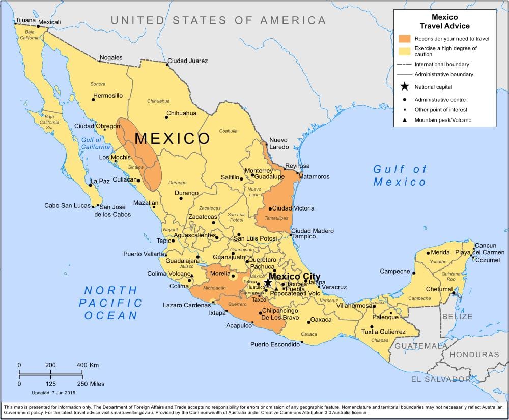 Mexiko Karte touristischen Destinationen
