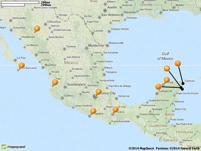 Karte der Urlaubsorte in Mexiko