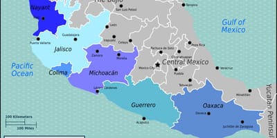 Karte der Pazifikküste von Mexiko