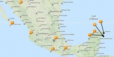 Karte der Urlaubsorte in Mexiko